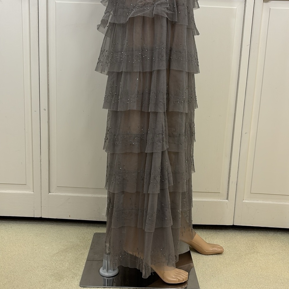 Chan Luu Gray Tiered & Beaded Fairy Maxi Mesh Tulle Skirt Medium - Picture 6 of 14